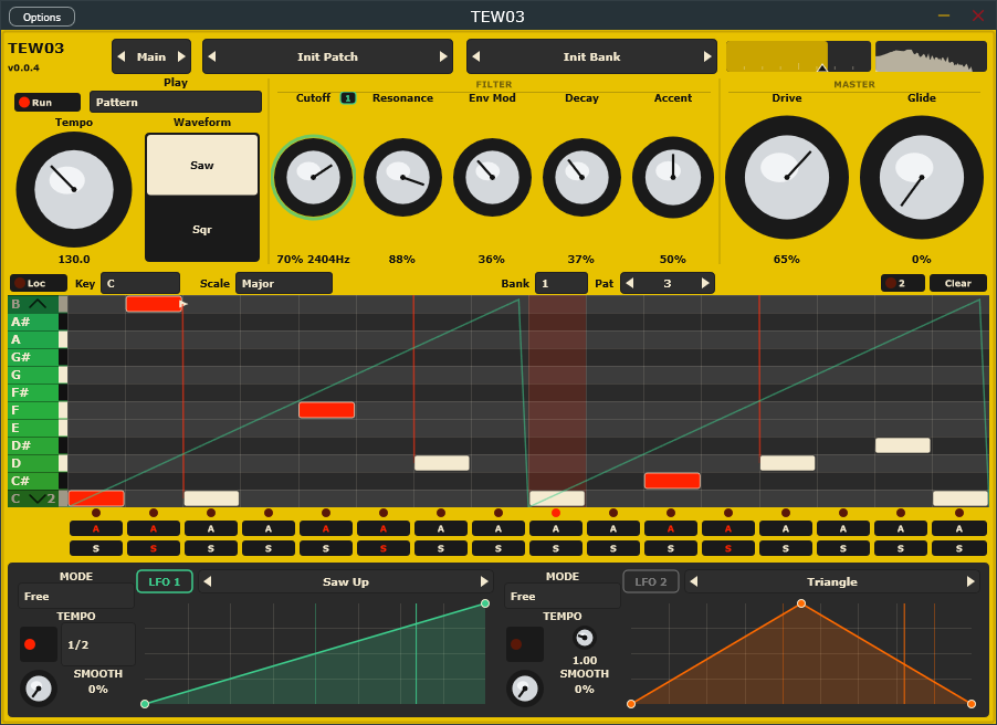 Main page: synth, sequencer, and LFOs